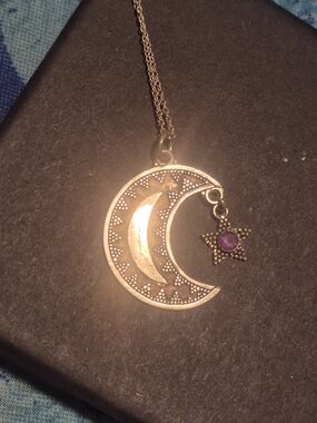 Silver Moon and Purple Star Pendant Necklace - Women Jewelry